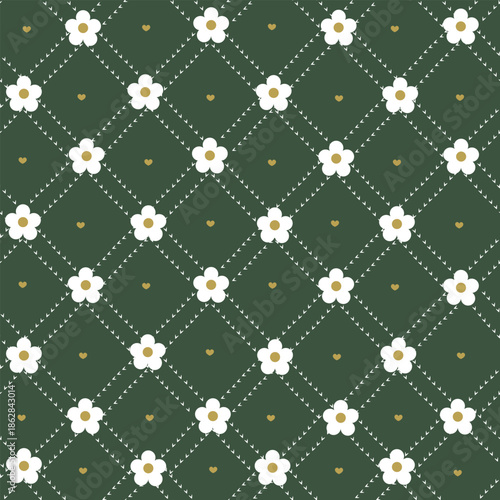Green plaid with daisies pattern.eps
