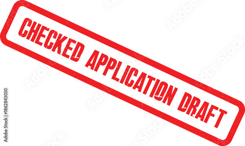 A checked application draft document lies on a table with a red stamp
