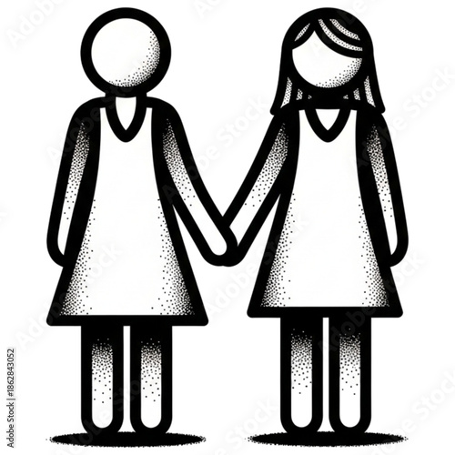 Together in Unity: Two figures, united by a bond of affection, hold hands in a gesture of solidarity, captured in a striking minimalist design, celebrating human connection and embracing inclusivity.