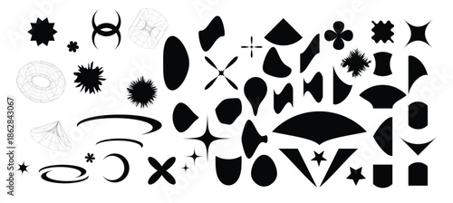 Y2k, Rave, Retrofuturistic conceptual elements. Acid Y2K geometric shapes, vaporwave elements from the 90s, 80s, 00s.3D Vector graphics