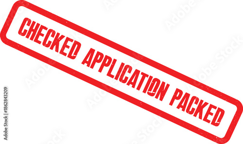 A red checked application packed stamp is shown on a white background