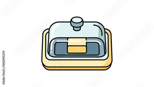 Illustration of a toaster with cover.