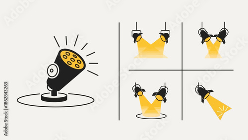 Light bulb with different states shown.