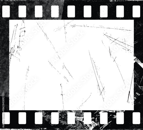 Grunge Filmstrip Border Frame . Film photo strip. Camera roll vintage design .Photo Album. Grunge effect .Vector
