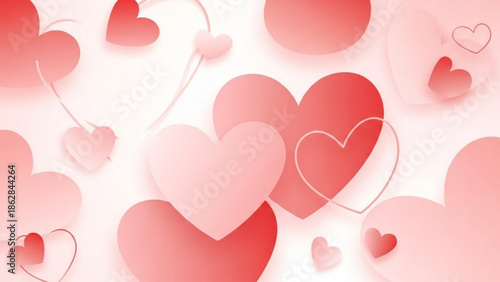 Red and pink hearts on white background, valentine's day concept with various heart shapes and sizes, love and affection symbol with Valentine s Day