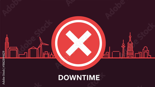 Red Cross Mark With City Skyline Illustration Representing System Downtime