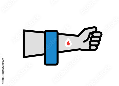 Venipuncture tourniquet applied on arm for blood draw medical procedure concept