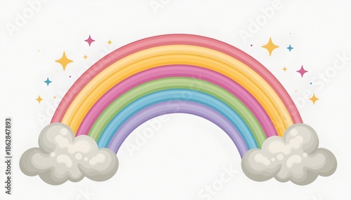 Pastel Rainbow with Clouds and Starry Sky