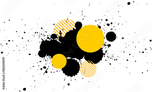 black yellow ink drop painting brush splash splatter grunge graphic element artistic style abstract background