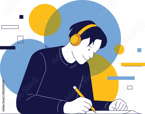 Person working on laptop Vector