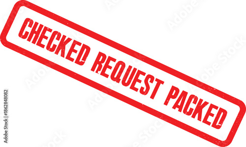 A red and white checked request packed stamp is shown on a white background.