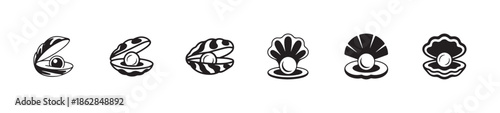 Seashell with pearl vector icons for luxury jewelry logo design and marine nature themed branding