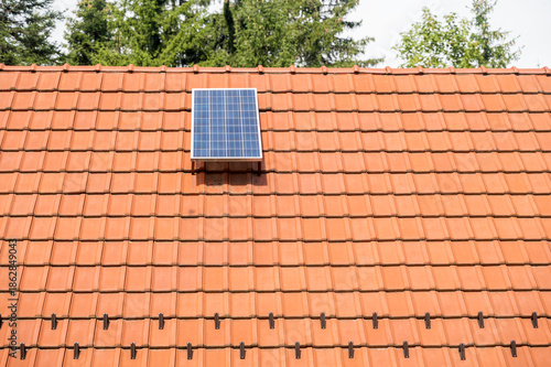 Solar panels installed on a roof of a residential home