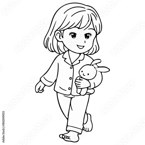 Girl in Holding Toy Before Bedtime