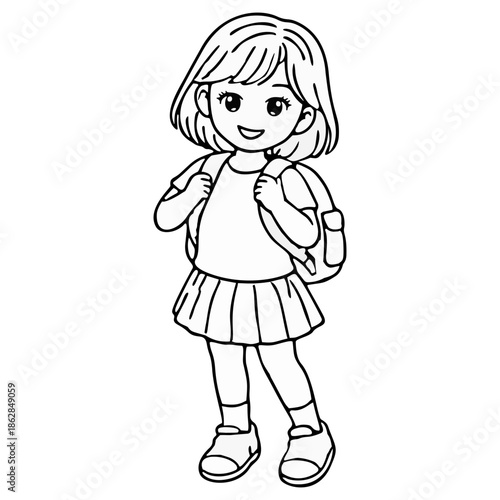 School Girl Standing with Backpack