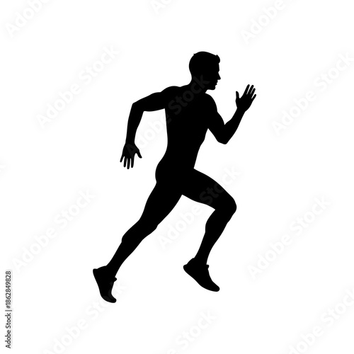 Male runner silhouette running fast on road at sunset