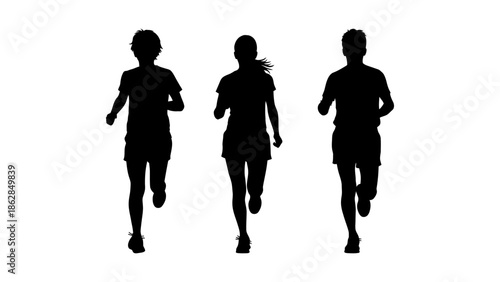 Silhouette of a runner finishing a marathon at sunset, achieving success