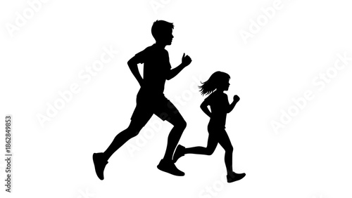 Runner silhouette finishing strong, triumphant on track at sunset