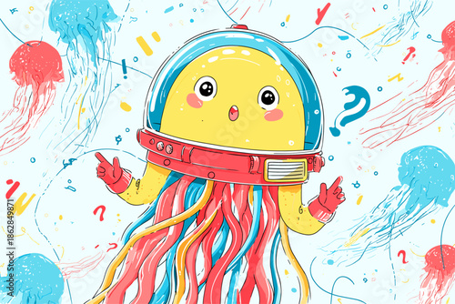 Cosmic Adventure: Astronaut Surrounded by Jellyfish