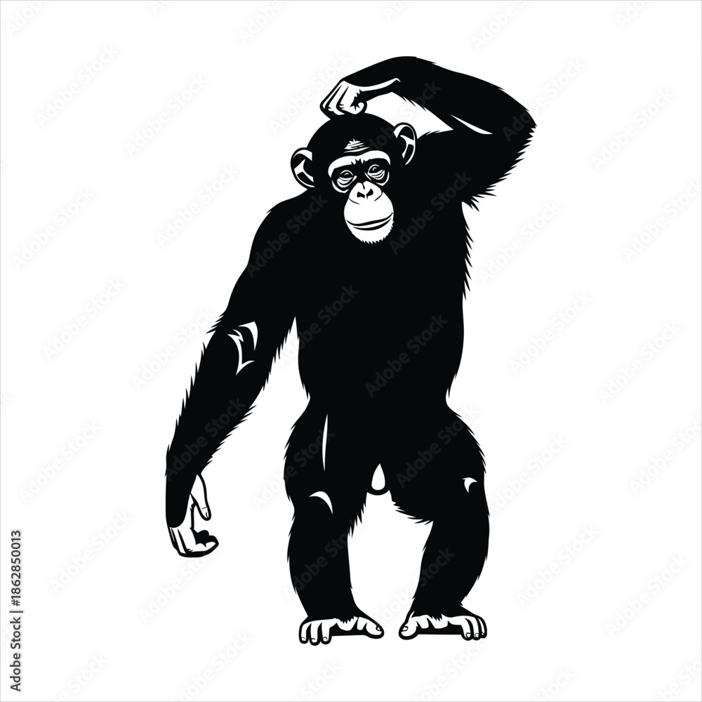 Fototapeta premium Chimpanzee illustration reflecting contemplation and thought process