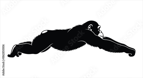Powerful Primate Silhouette in Low Crawl Pose, Embodying Raw Animal Strength