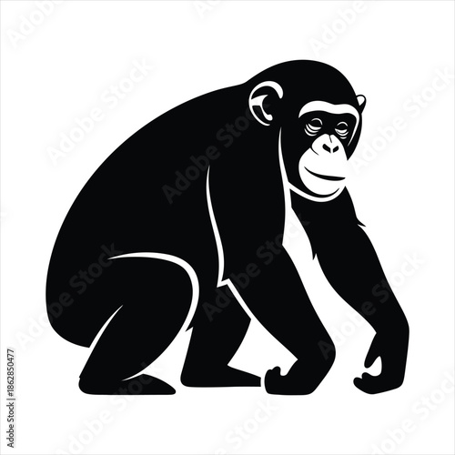 Abstract Black Chimpanzee Silhouette Graphic Design Illustration for Wildlife Themes