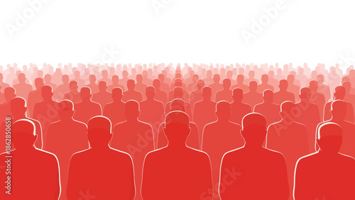Crowd of people in red silhouette with leader in front view with bright white lighting for business