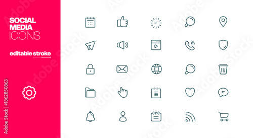 Social Media Icon Set Editable Stroke