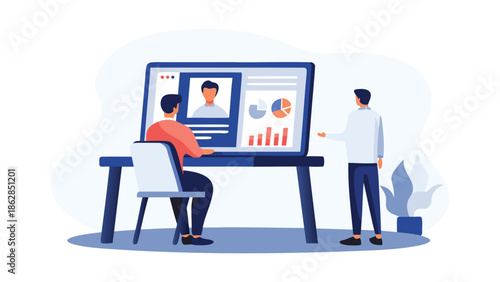 Business colleagues collaborating on data analysis and presentation