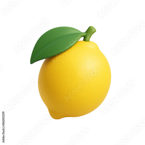 3d lemon with green leaf isolated on white background fresh citrus fruit icon