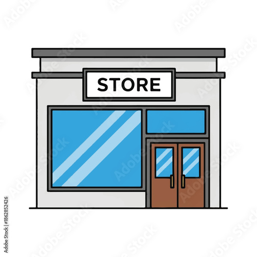 Illustrated storefront with large glass window and double doors.