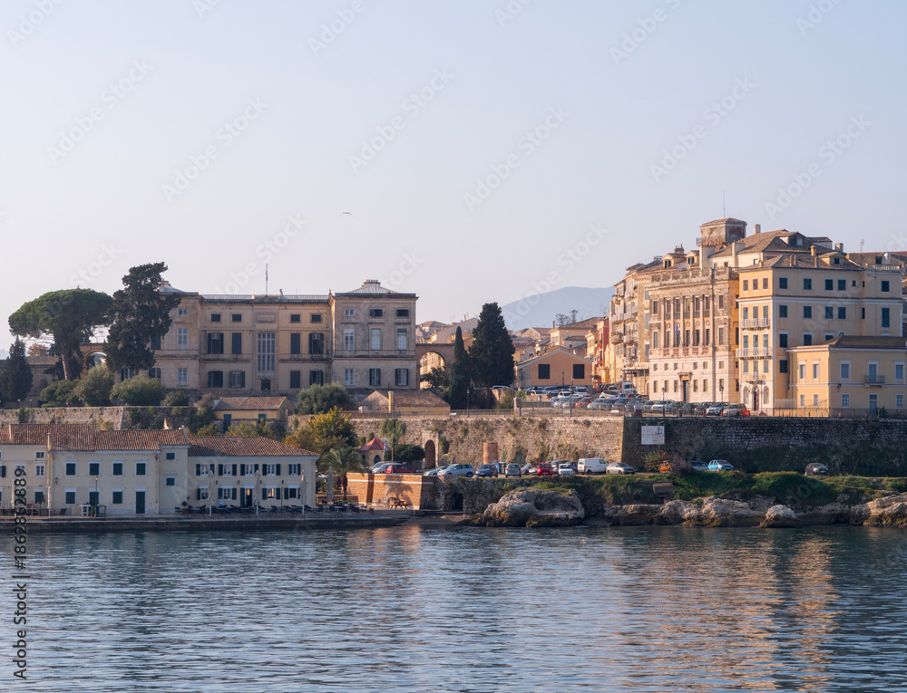 Fototapeta premium Sea view of the Kerkyra city promenade on the island of Corfu in Greece