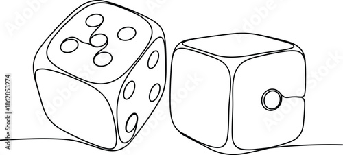 Minimal line art dice illustration with abstract faces representing chance probability gambling board games vector outline design modern simple icon