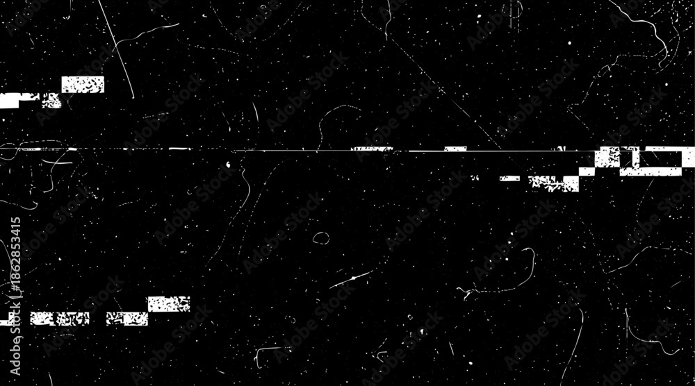 Obraz premium Old film texture with scratches, noise and glitch shapes. Realistic overlay film texture in black-white, dust and grain.
