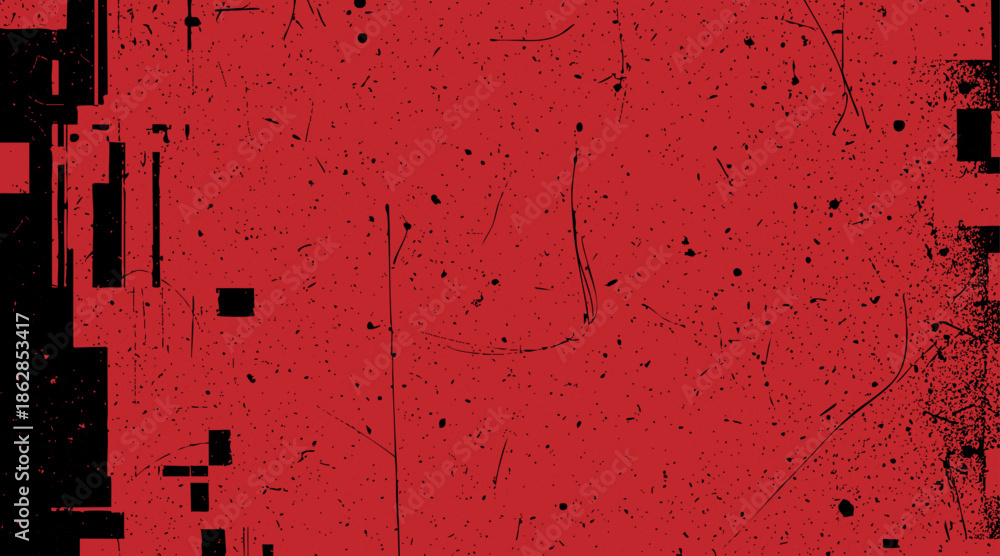 Obraz premium Red old film texture with scratches, noise and glitch shapes. Realistic overlay film texture in black-white, dust and grain.