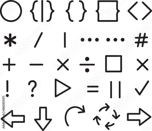 A comprehensive collection of common mathematical, punctuation, and directional symbols