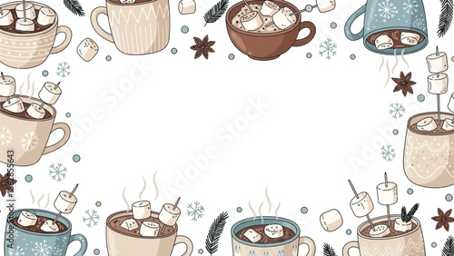 Cozy Hot Chocolate Mug and Marshmallow Pattern Frame