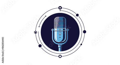 Professional retro microphone icon for podcasting and music recording projects, isolated on a white background space.