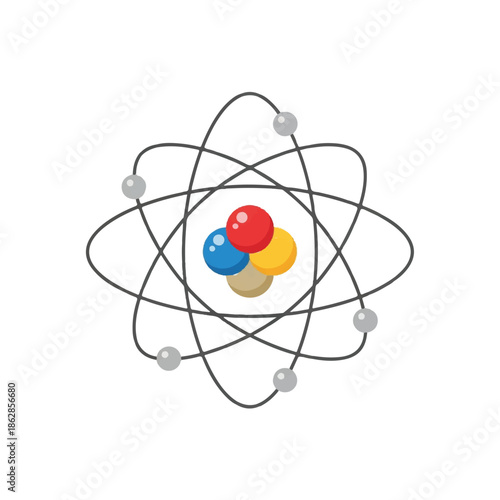 Atomic Structure with Electron Orbits and Nucleus Illustration.