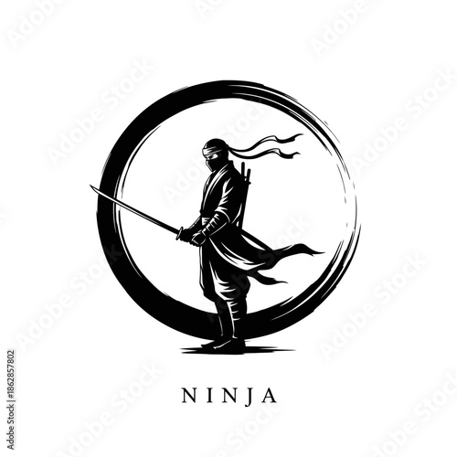 Samurai Warrior Icon – Japanese Sword Fighter Silhouette for Martial Arts & Zen Design