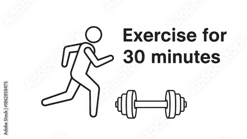 Illustration of a person running and lifting a dumbbell for a 30 minute workout session.