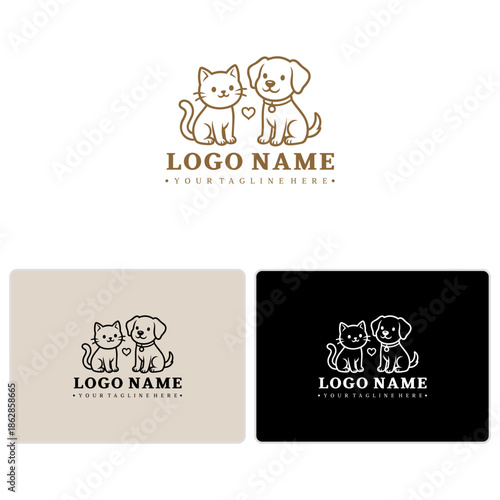 Cute Dog and Cat Outline Logo for Pet Services and Clinics