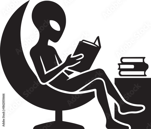 Alien reading a book in a modern chair extraterrestrial culture and literary pursuit