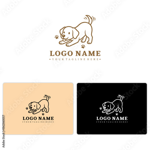 Playful Puppy Vector Logo – Minimalist Dog Mascot with Wagging Tail and Paw Elements