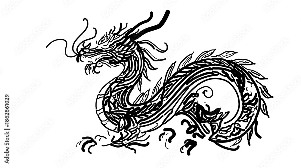 Fototapeta premium black and white dragon