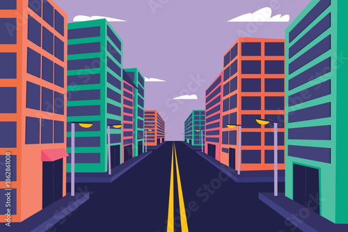 urban city street
Urban City Street with Colorful Buildings Vector Illustration