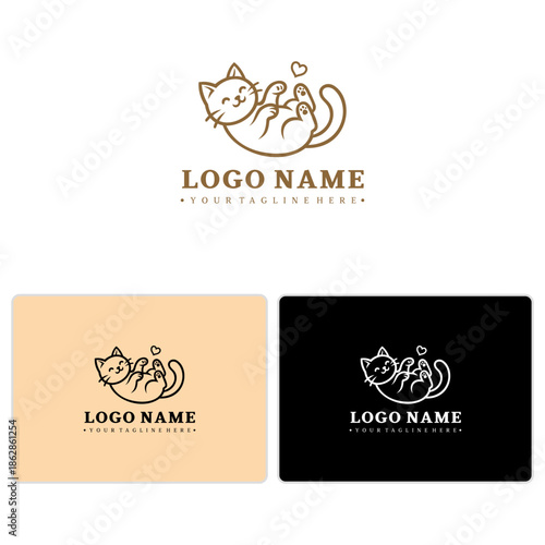 Snuggle Cat Logo – Vector Line-Art Feline Mascot for Pet Cafés and Wellness Brands