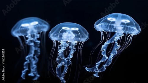 Wallpaper Mural Ethereal Jellyfish Mesmerizing Glow in Dark Ocean Depths with Translucent Tentacles and Otherworldly Beauty Torontodigital.ca