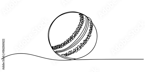 Continuous one Line Drawing of a Cricket Ball, Continuous Line Sports Illustration, in outline minimalist, Cricket ball icon sign continuous one line drawing sports equipment on white background