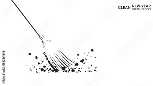 Minimalist broom sweeping a splash of particles in a cleaning concept.